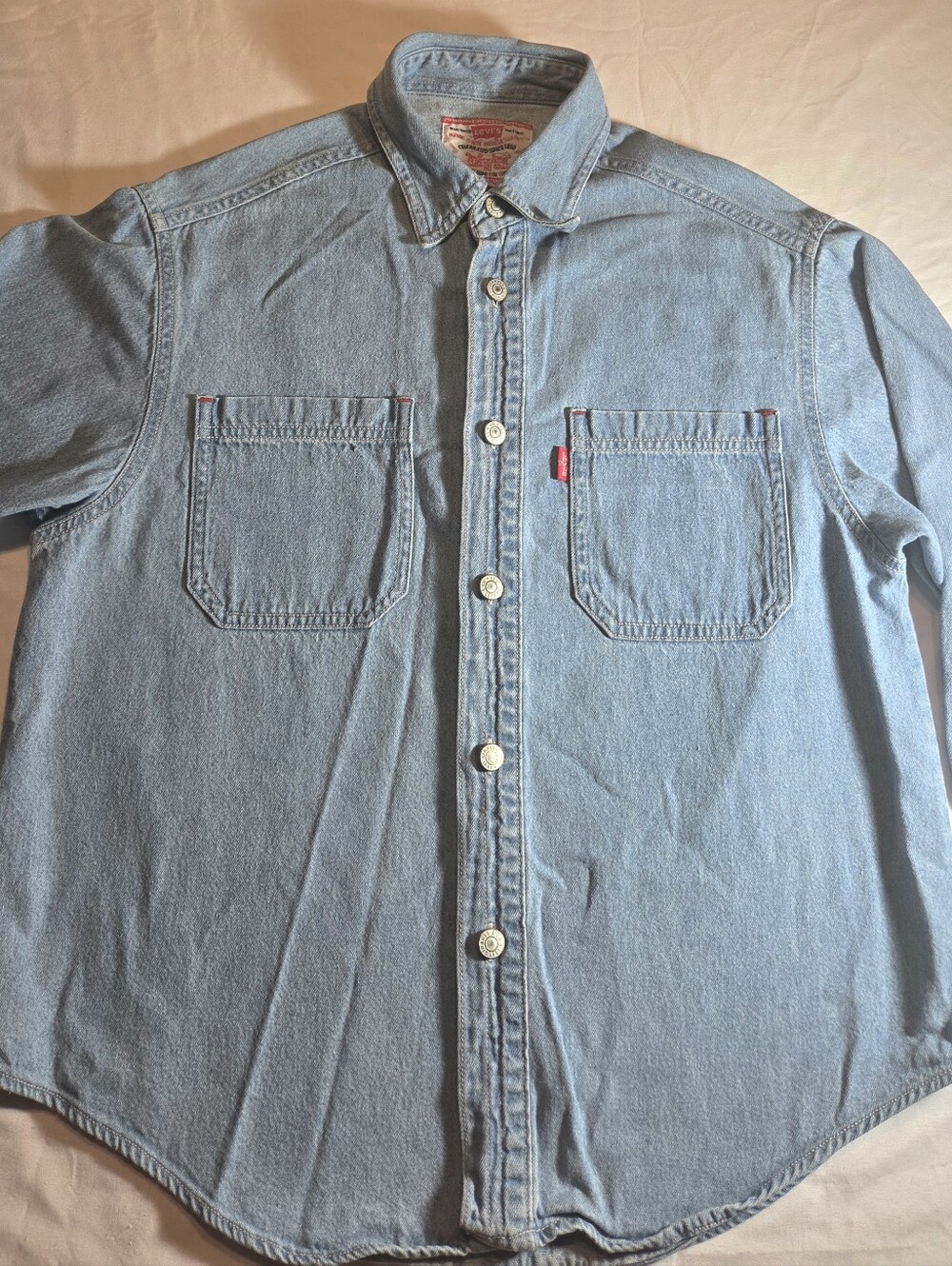 Levi's Light Blue Denim Casual Button-Down Shirt with Chest Pockets